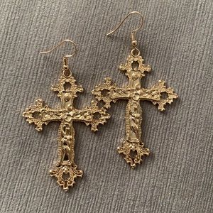 Faux gold large cross earrings